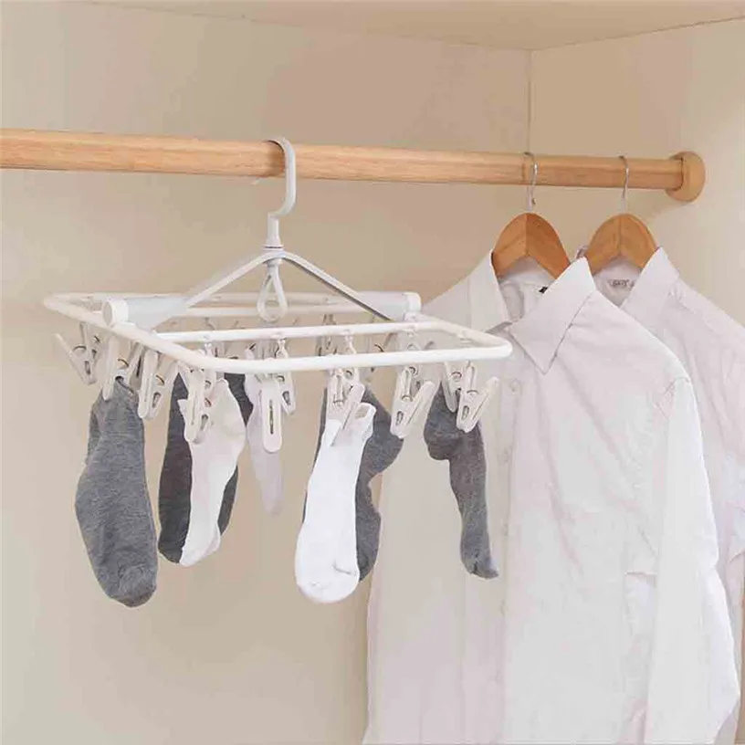 Us 9 13 40 Off 24 Clips Hanging Drying Rack For Clothes Roller Retractable Laundry Rack Underwear Socks Hook Hanger Dryer Ju18 In Hangers Racks