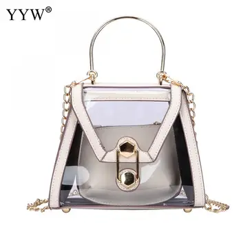 

High Quality Pvc Transparent Crossbody Bag For Women Sexy Mini 2piece Handbag Clutch Purse Unlined Gold Chain Torebki Damskie