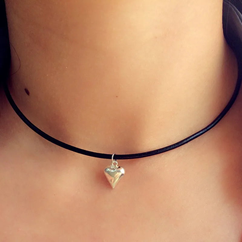 

Choker Genuine 925 Sterling Silver Charms Vintage Choker with Genuine Leather Necklaces Pendants Jewelry For Women