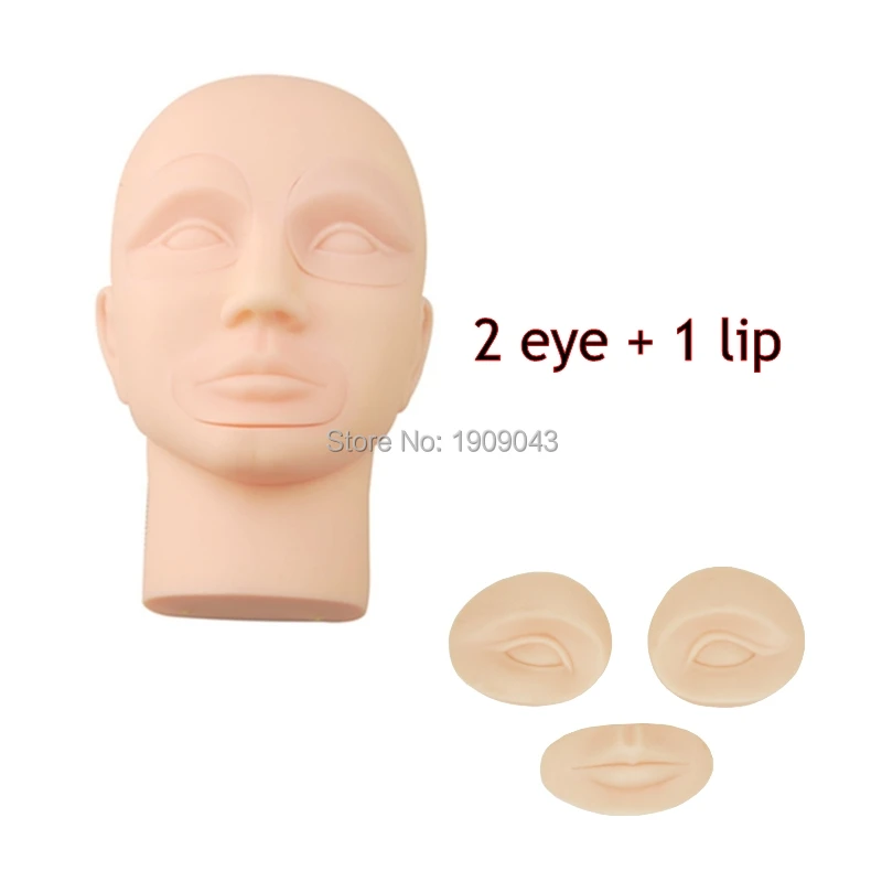 

free shipping 3D permanent makeup practice skin replacement 2 Eyes and 1 lips training mannequin head for Tattoo Practice Skin