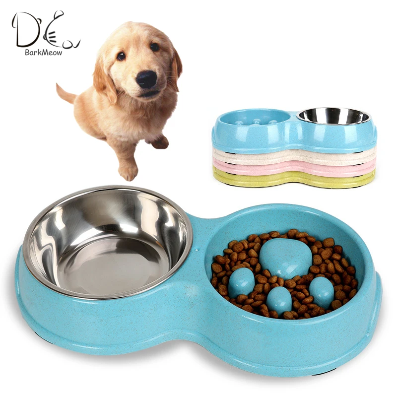 

BarkMeow Multifunction Pet Dog Feed Bowls Water Basin Puppy Wheat Straw Skid Resistance Eat Slowly Prevent Choke 32*5cm BM010