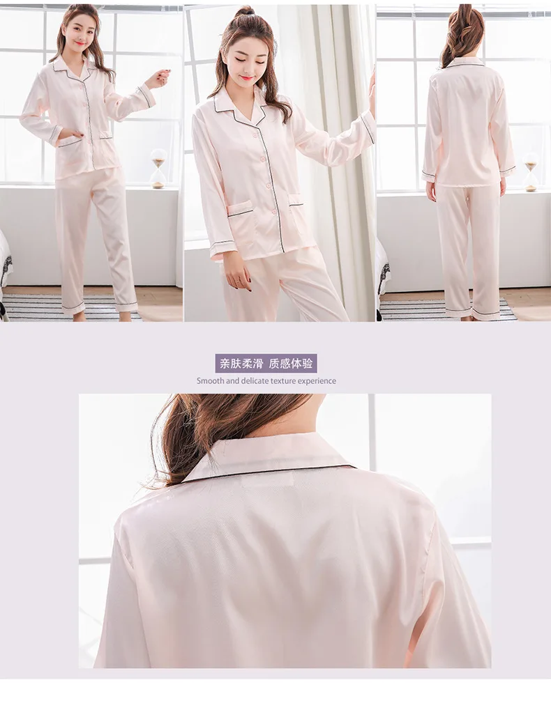 Fdfklak высококачественные новые шелковые пижамы Для женщин с длинным рукавом Демисезонный атласные пижамы набор Повседневное женские