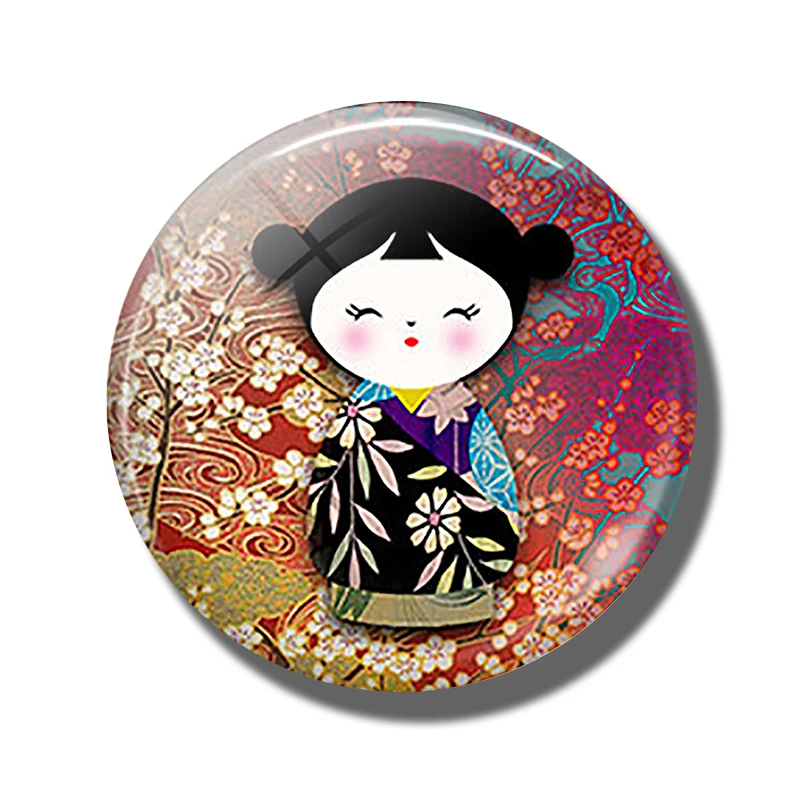 Цветок сливы Kokeshi 30 мм магнит на холодильник японская кукла стеклянный кабошон, магнитные наклейки на холодильник держатель для заметок домашний декор - Цвет: PACK OF 1