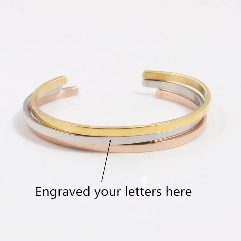 Нержавеющая сталь индивидуальные выгравированы положительный вдохновляющие цитаты отпечаток руки манжеты мантра браслет для Для женщин
