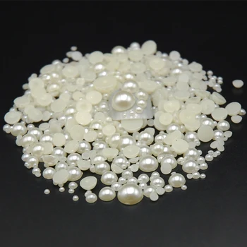 

500pack Beige White Glitter Nail Beads Pearls Studs Beauty Charm Mix Sizes Nail Art DIY Pearls Decorations