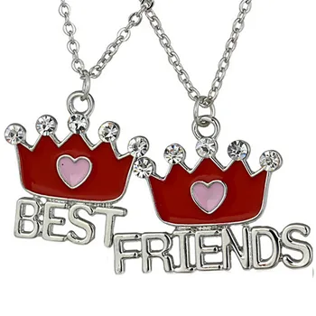 

Rhodium Tone Crystal Enamel Best Friends Crown Necklace Set Crown BFF Pendant Necklace Jewelry For Boys And Girls