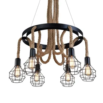 

Loft Spider Modern Vintage Rope Pendant Lights Lustre Nordic Retro iron dining Living Room Decoration Light Fixture Hanging Lamp