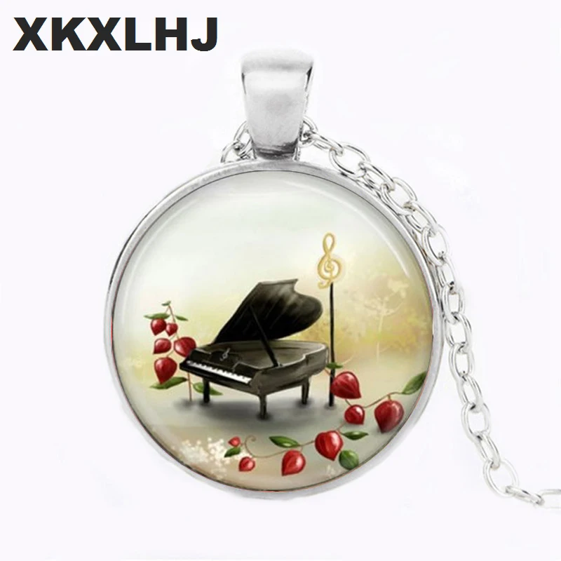 XKXLHJ художественное стеклянное круглое ожерелье Музыкальная подвеска G Clef