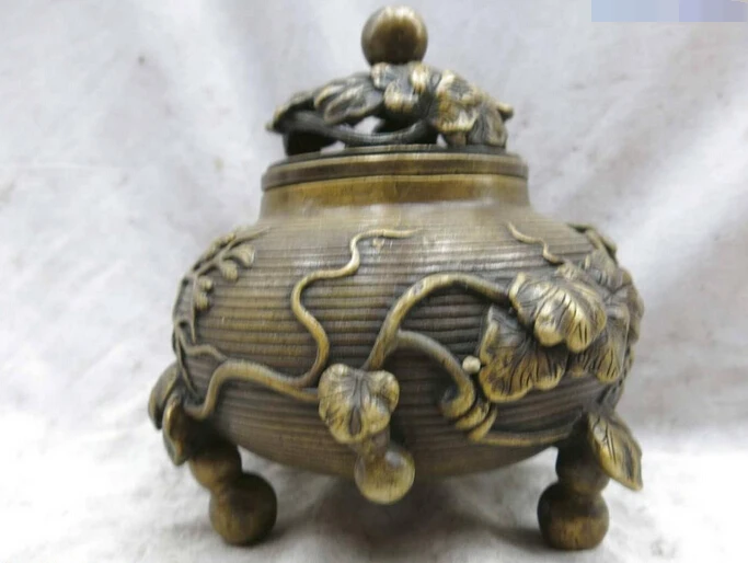 

wholesale factory China brass censer carved Feng Shui calabash Incense Burner Statue