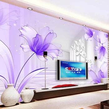 

Custom Photo Wallpaper Large 3D Purple Lily Flower Modern Minimalist Living Room Sofa TV Backdrop Non-woven 3D Mural Wallpaper