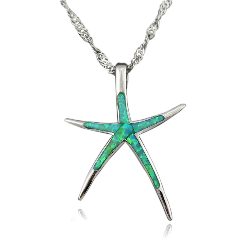 

Free The Chain Green Fire Opal Star Pendant Green Starfish Pendant Women Silver Pendant Necklace 1 1/4'' OP413 Free Gift Box