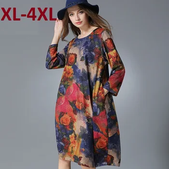 

2015 New women knitted dress loose fit spring autumn winter elegant plus size three quarter sleeve casual long bud dress XXXXL