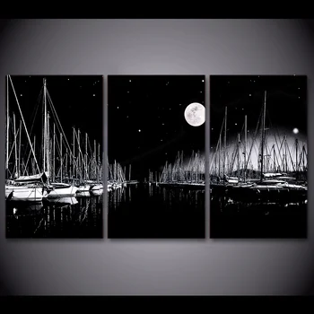 

3 Piece HD Printed Sailboats Black And White Framed Wall Picture Art Poster Painting On Canvas For Living Room Decoration