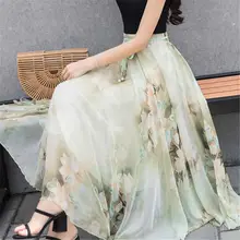 Новинка, летние женские качественные шифоновые плиссированные юбки с разноцветным принтом, женские богемные пляжные модные длинные юбки макси, Vestidos, M55