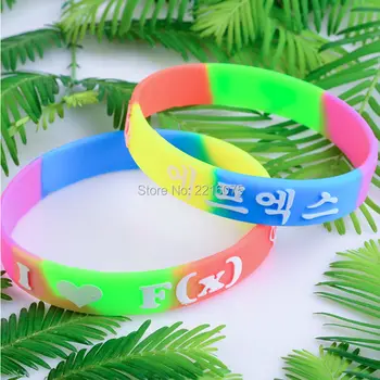 

300pcs Rainbow K-POP f(x) FX wristband silicone bracelets free shipping by DHL express