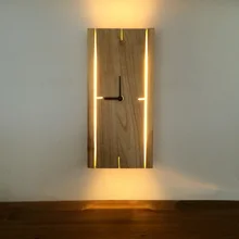 Nordic Geometry rectángulo breve Vintage Wood Mute Wall Clock con Lámpara diseño de cama porche Sconce lámpara de pared para cabecera Art decoración del hogar