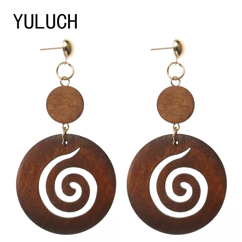 

YULUCH Wood Earrings for Woman 2018 New Design Personality Hollow Latest Good Quality African Wood Earrings Jewelry 1 Pair Eard