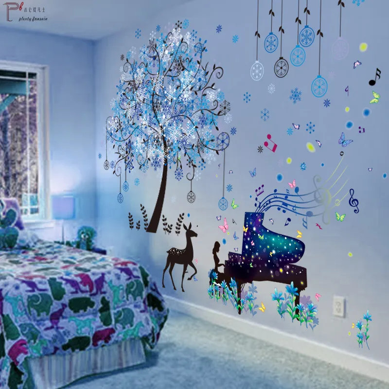 

3D Three-dimensional Wall Sticker Family Removable Art Decoration Home Living Room Self-adhesive Wallpaper Piano Deer Wedding