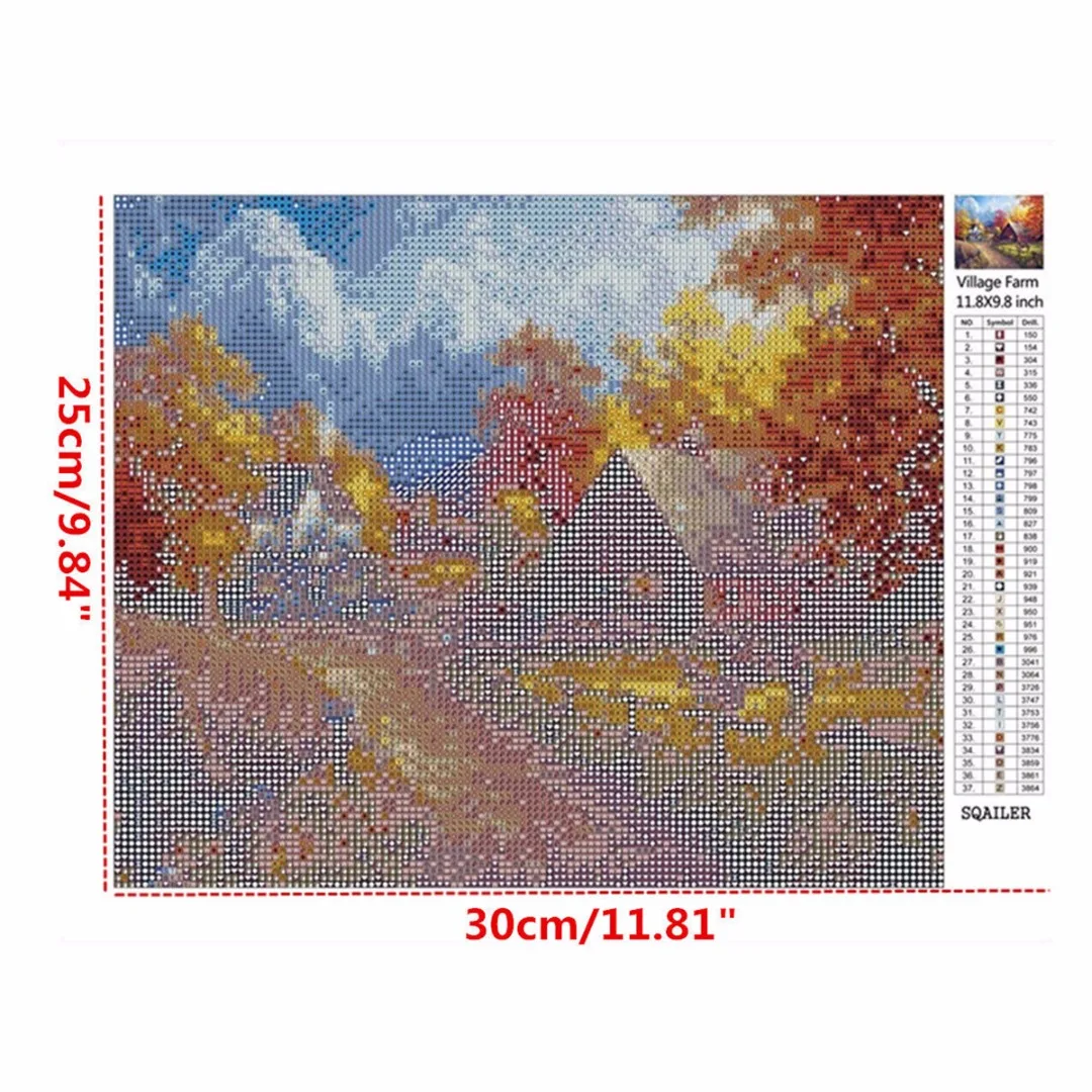 New 25*30cm 5D DIY Diamond Painting Village Farm Cross Stitch Home Decoration