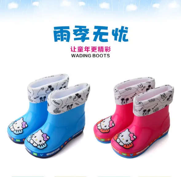 

New Children Shoes Fashion warmth Hello Kitty Rain Boots Mini Girls Shoes Water Shoes Flat Short New Shoes Kids Boots