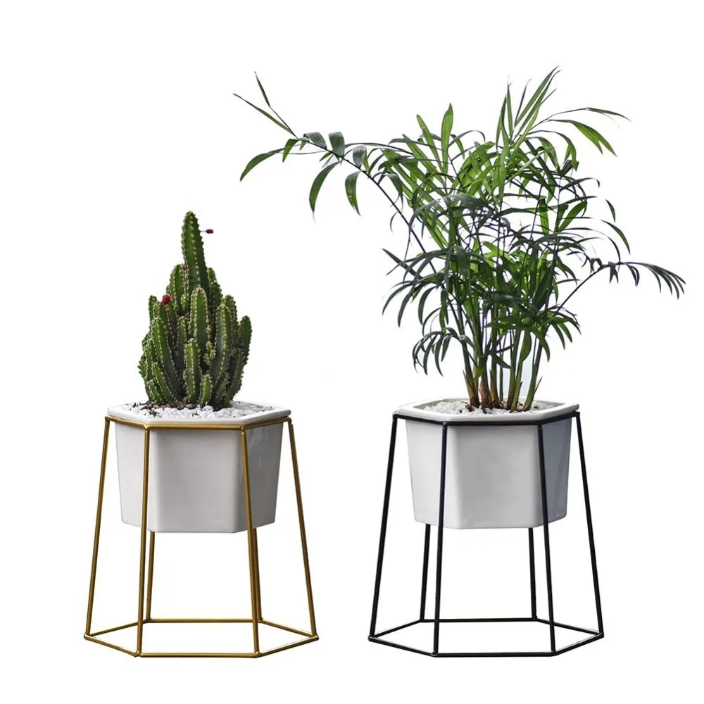 

Geometric Wall Decor Container Simple Iron Art Hexagonal Ceramic Flower Pot Green Plant Scindapsus Aureus Flower Container Vase