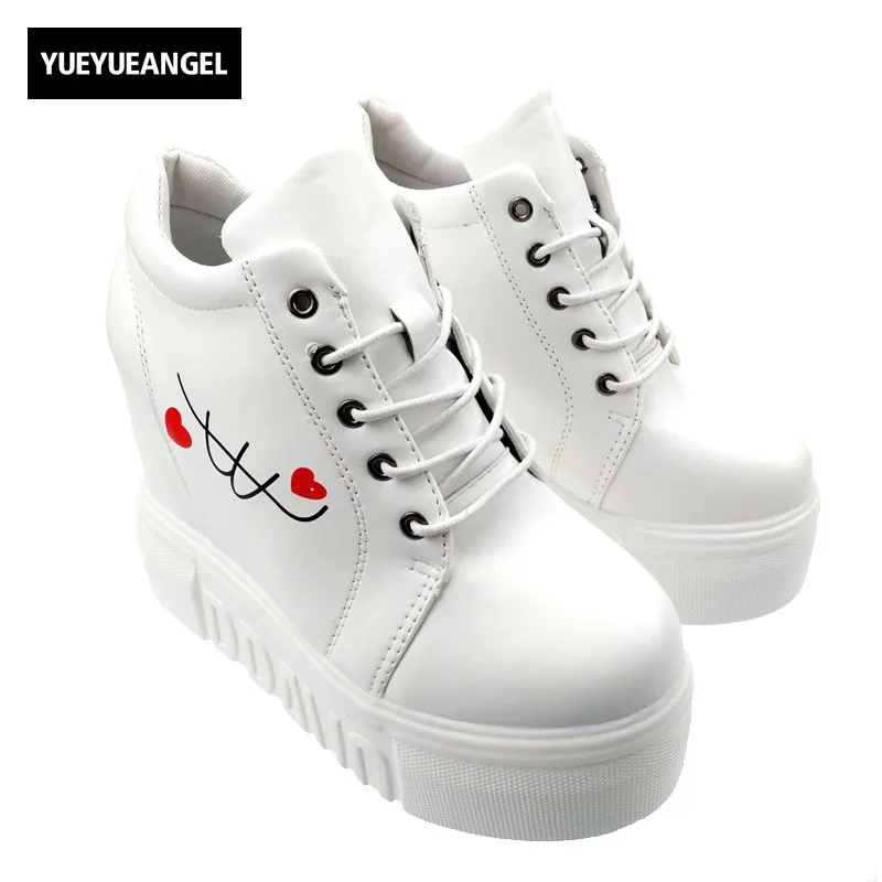 Korean Women Cute Graffiti font b Shoes b font Wedge Heel High Platform Shoees Woman Rainbow