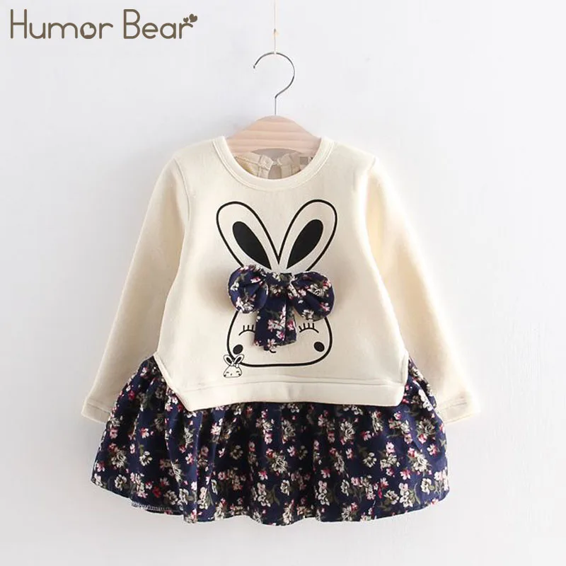 Humor Bear/платье для девочек; сезон весна-осень; платье принцессы с цветочным рисунком; брендовая одежда для девочек; одежда для детей; стильные платья для девочек с милыми животными - Цвет: Синий