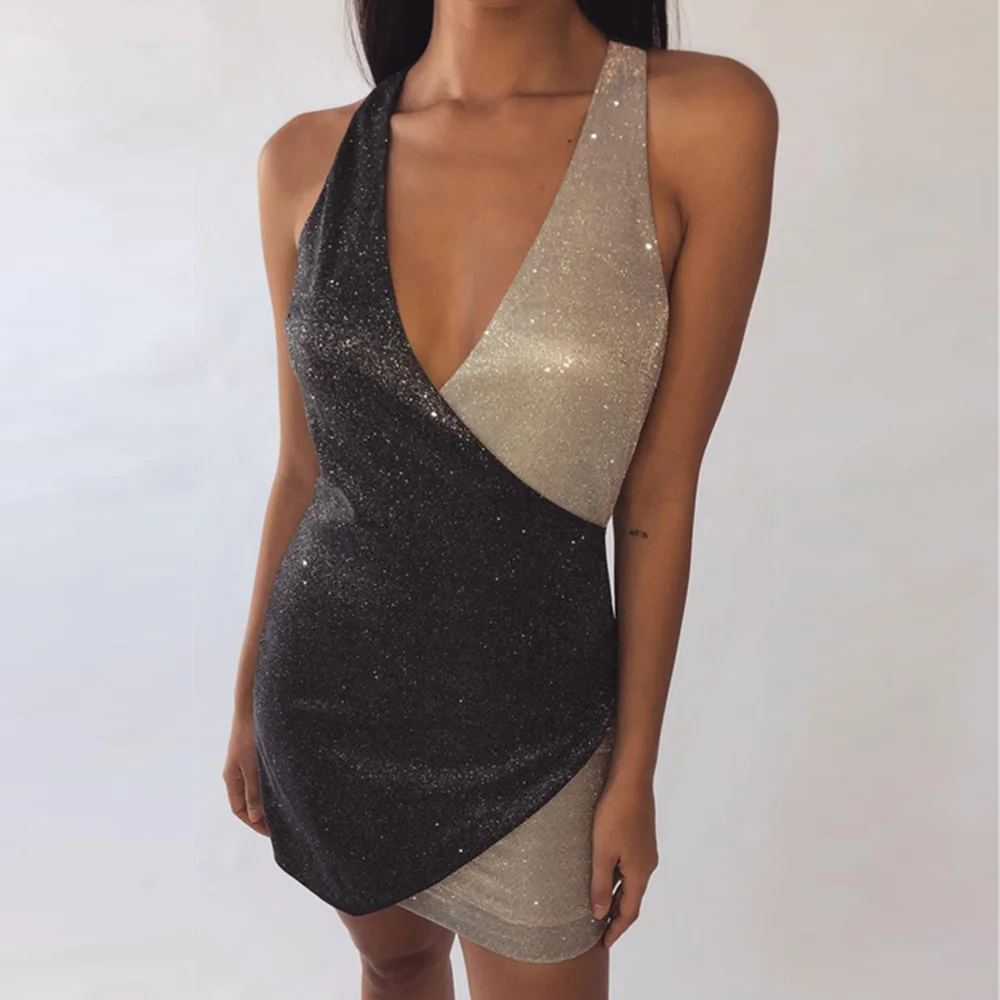 Sexy Deep V-neck Summer Dress Women Sleeveless Mini Bodycon Sheath Skinny Dress Short Casual Party Dress Vestidos