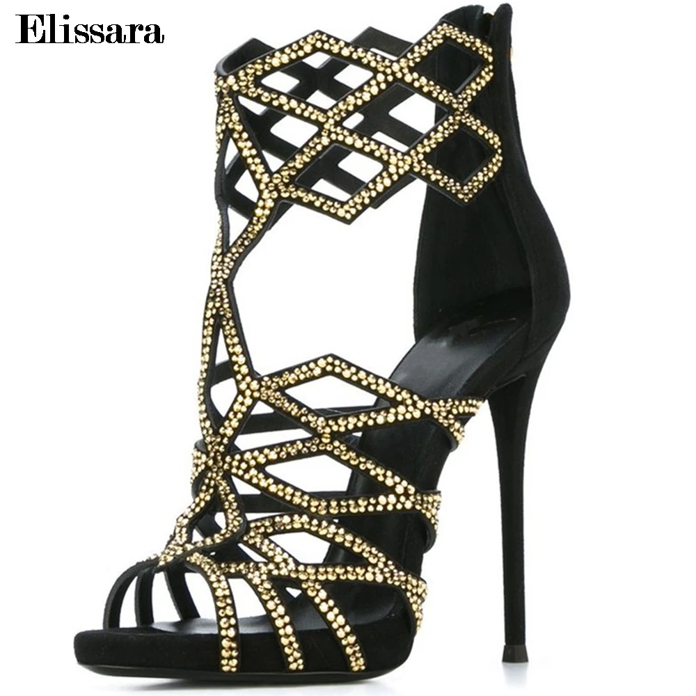 

Women High Heels 12cm Rome Gladiator Sandals Women Sexy Zip Peep Toe Stiletto Nightclub Sandals Ladies Shoes Size 43 Elissara