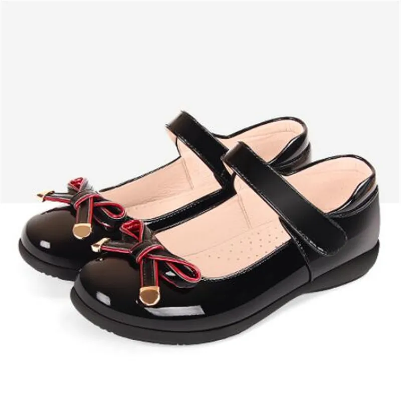 Новая детская весенне-Осенняя обувь для девочек с бантом-бабочкой Высококачественная дышащая детская кожаная обувь принцессы для малышей 02B - Цвет: Черный