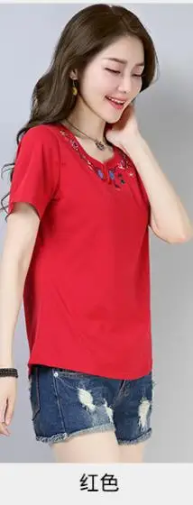 Женская сорочка, Женские топы и блузки размера плюс 4xl, белая рубашка, блузка с вышивкой, летний топ, короткий рукав, Blusas De Renda - Цвет: Красный
