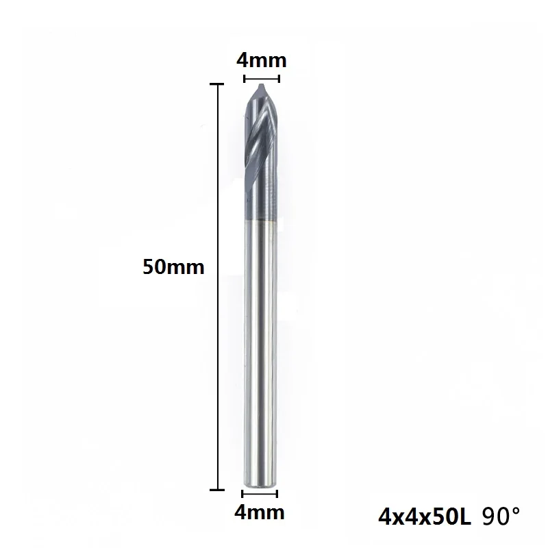 XCAN 1 шт. 90 градусов 2-12 мм Фаска фрезы Фрезы ЧПУ Концевая фреза с фиксированной точкой сверло Карбид Концевая фреза - Длина режущей кромки: 4x4x50L
