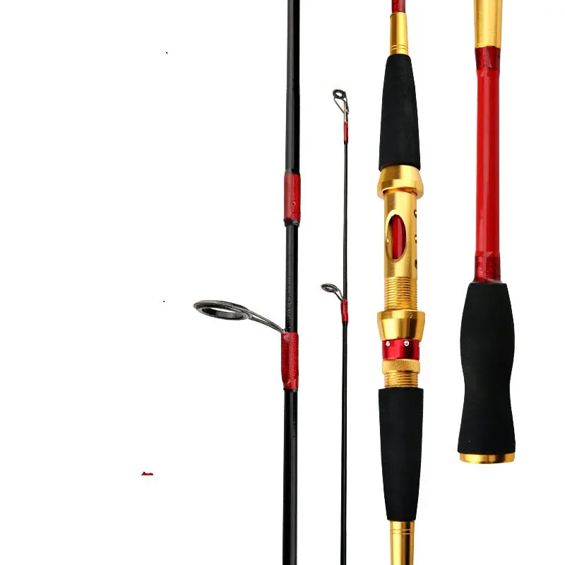 Gold and Red 1.8m / 2.1m 99 Carbon Rod Spinning Fishing Rod M Power 2 Sections Lure Spinning