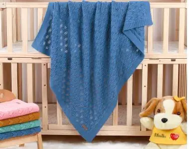 Детское одеяло s Новорожденный Хлопок дышащий вязанная крючком Детская Одеяло Младенческая пеленка обертывание постельные принадлежности диван коляска одеяло для новорожденных - Цвет: Темно-синий