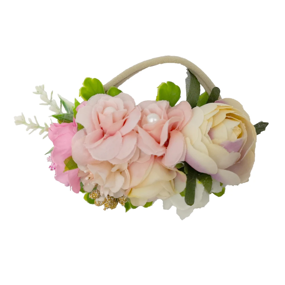 

10pcs/lot Nude Nylon Flower Headband Handmade Flower Crown Baby Headband Newbron Hair Accessory