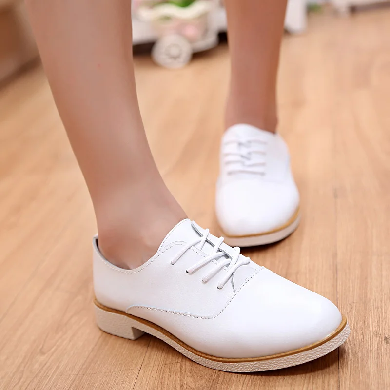 

Cute White Women Flats Shoes Nice New Girl's Loafers Soft Cow Leather Pointed Toe Woman's Leisure Shoes