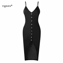

TQNFS Deep V Neck Bodycon Dress Women Sleeveless Casual Summer Dress Women Solid Split 2018 Spring Dresses Robe Femme