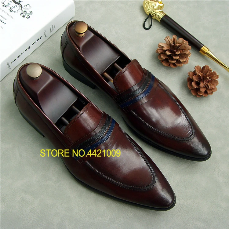 

spring men genuine leather wedding oxfords shoes slip on handmade fashion business dress italian shoes for man pointed toe shoes