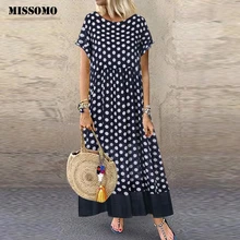 MISSOMO/женское платье большого размера, винтажное платье в горошек, имитация двух частей, Платье макси с круглым вырезом и коротким рукавом, женское летнее платье, одежда для девочек 7