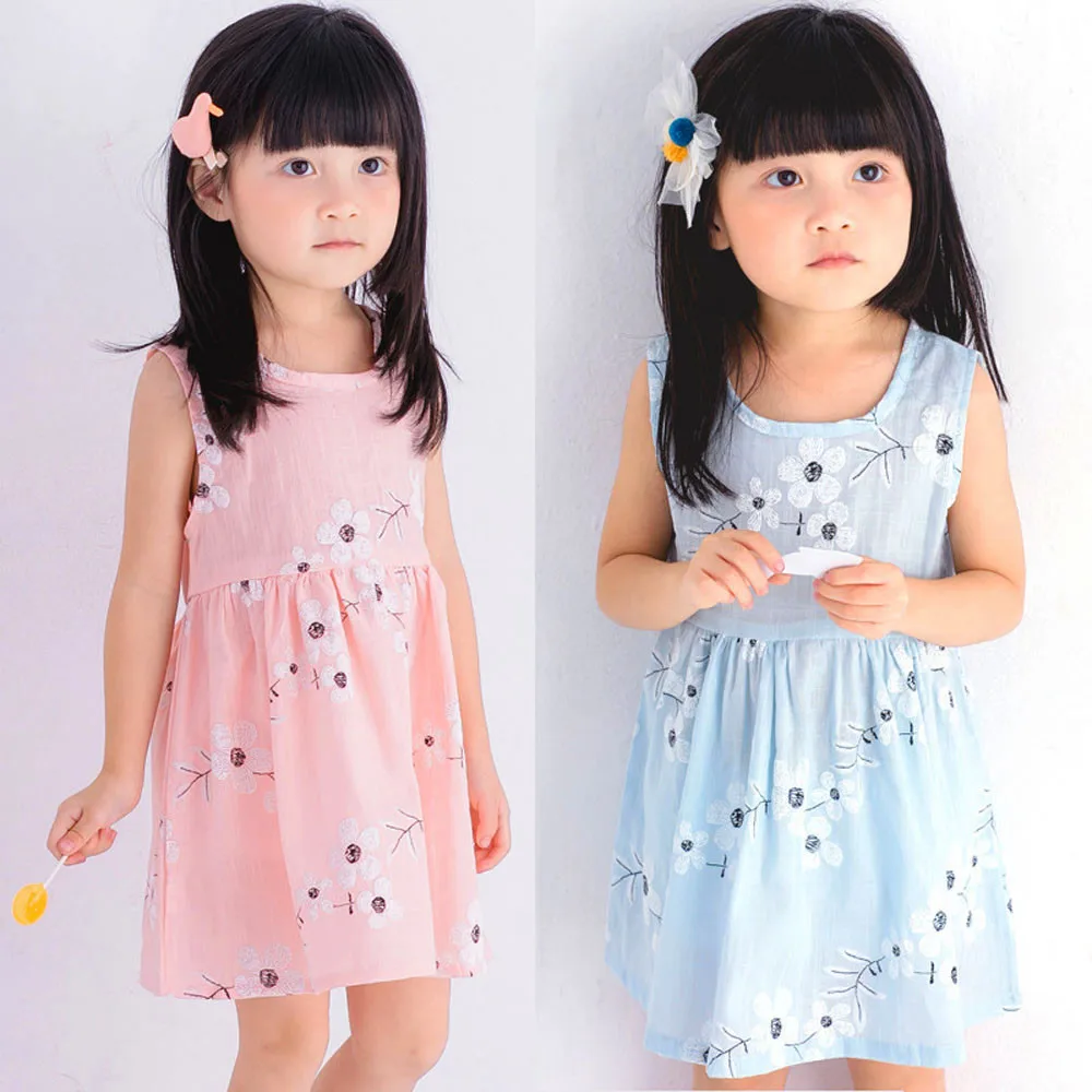 

Baby Kids Girls Sleeveless One Piece Dress Print Bowknot Tutu Summer Clothes