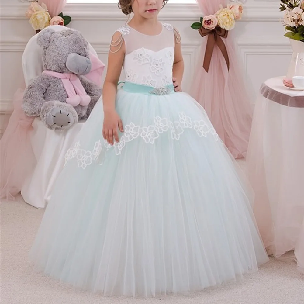 

Vintage Elegant Children Girls Dress Baby Kid Sleeveless Ball Gown Long Dress Wedding Bridesmaid Communion Party Princess Dress