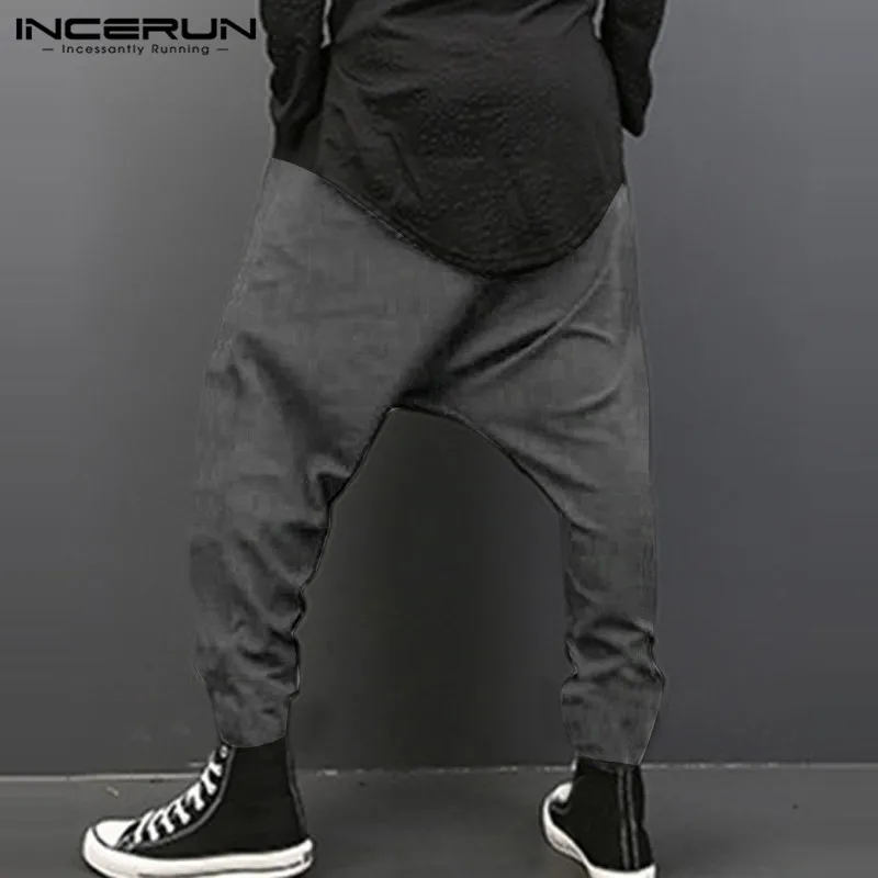 INCERUN размера плюс 3XL мужские брюки с глубоким шаговым швом хип-хоп Джоггеры мужские брюки с эластичной резинкой на талии свободные Swag повседневные мешковатые шаровары
