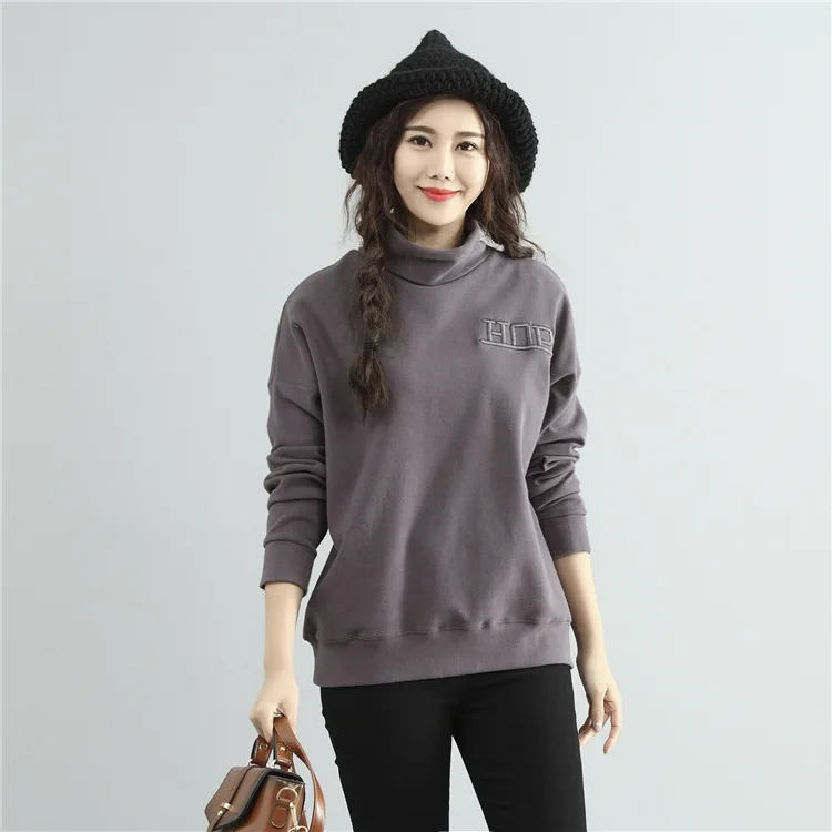 Women Long Sleeve Fluffy Fleece Fur Sweatshirt Solid Stand