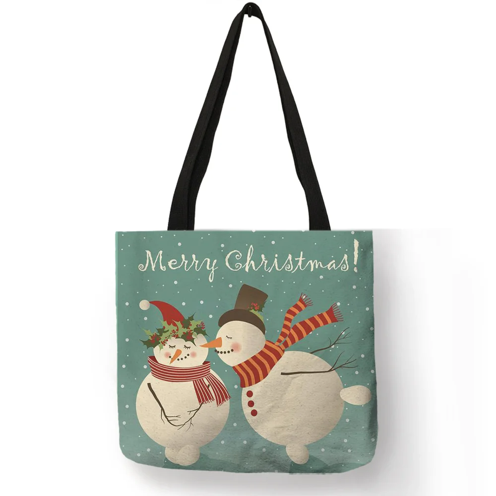  Winter New Design Sac Noel Women Totes Merry Christmas Cute Snowman Printed Eco Linen Fashion Pract - 32948003386