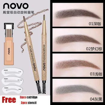 

Novo brand makeup Automatic eyebrow pencil with eyebrow brush + 3pcs replacement cartridge+ 3 eyebrow stencil waterproof BN050