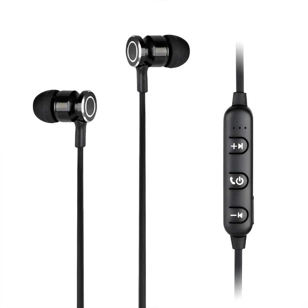 Новые беспроводные Bluetooth стерео наушники спортивные магнитные наушники с микрофоном - Цвет: Black