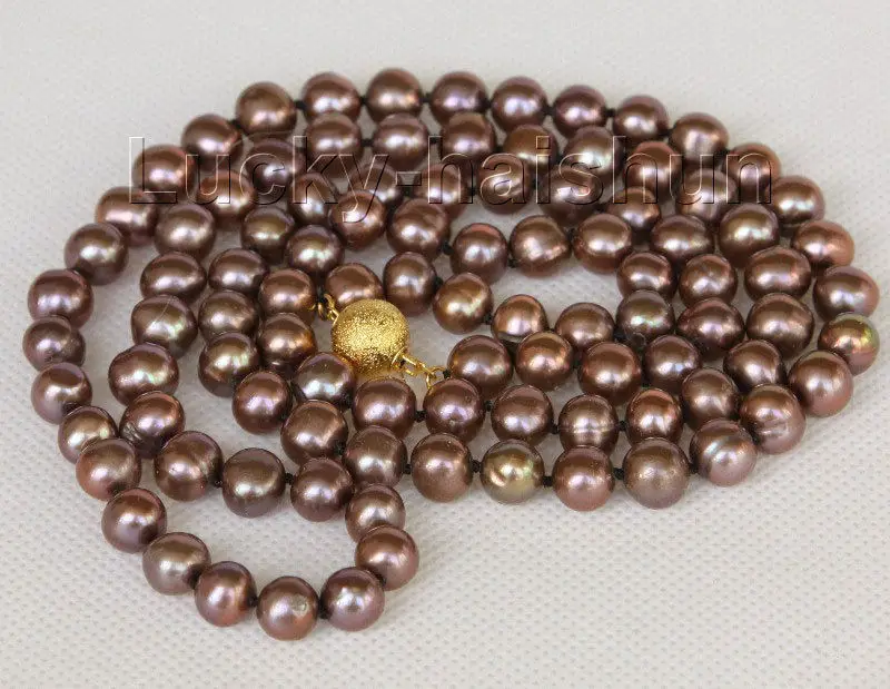 

Free Shipping>> new hot 33" 9mm brown near round freshwater pearls necklace j10182