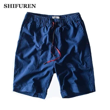SHIFUREN летние Повседневное хлопчатобумажные шорты Для мужчин эластичная кулиска на талии мягкие дышащие пляжные шорты по колено мужские плавки
