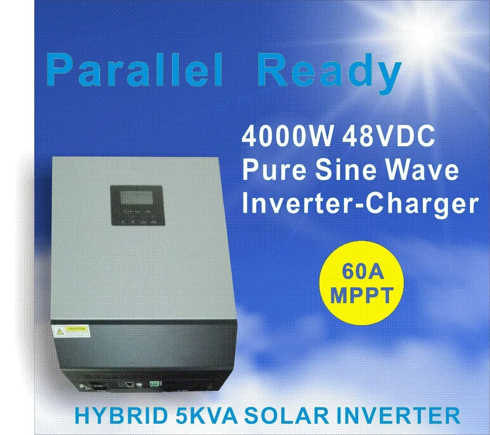 

parallel ready hybrid solar power inverter 5kva 4000w 48 to 220V built-in MPPT 60A solar charge controller surge power10000va