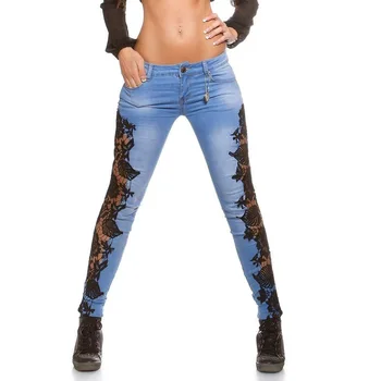 

Sexy Lace Patch Jeans Women Slim Skinny Jeans Ladies Slim Trouser Clubbing Stretch Denim Pant 2019 New